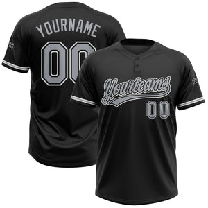 Custom Black Gray-White Two-Button Unisex Softball Jersey