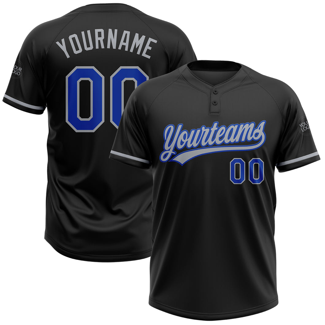 Custom Black Thunder Blue-Gray Two-Button Unisex Softball Jersey