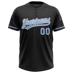 Custom Black Light Blue-White Two-Button Unisex Softball Jersey