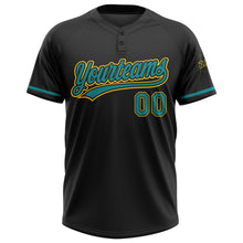 Laden Sie das Bild in den Galerie-Viewer, Custom Black Teal-Yellow Two-Button Unisex Softball Jersey
