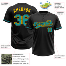 Laden Sie das Bild in den Galerie-Viewer, Custom Black Teal-Yellow Two-Button Unisex Softball Jersey
