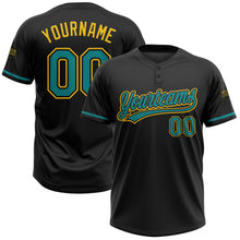 Laden Sie das Bild in den Galerie-Viewer, Custom Black Teal-Yellow Two-Button Unisex Softball Jersey
