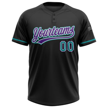 Custom Black Teal-Purple Two-Button Unisex Softball Jersey