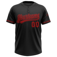 Laden Sie das Bild in den Galerie-Viewer, Custom Black Red Two-Button Unisex Softball Jersey
