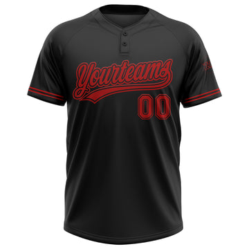 Custom Black Red Two-Button Unisex Softball Jersey