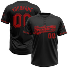 Загрузить изображение в средство просмотра галереи, Custom Black Red Two-Button Unisex Softball Jersey
