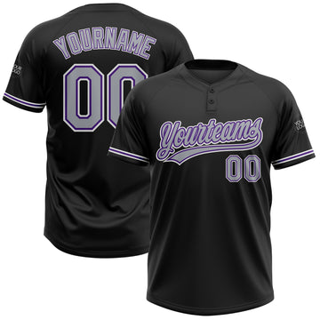 Custom Black Gray-Purple Two-Button Unisex Softball Jersey