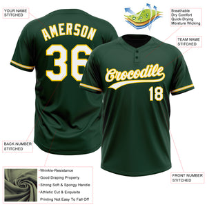 Custom Green White-Yellow Two-Button Unisex Softball Jersey