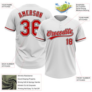 Custom White Red-Black Two-Button Unisex Softball Jersey