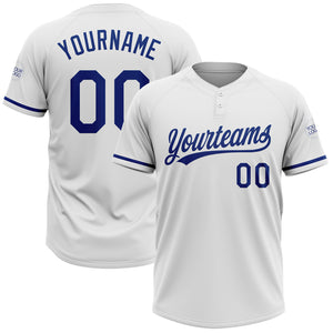 Custom White Royal Two-Button Unisex Softball Jersey