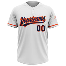 Load image into Gallery viewer, Custom White Navy-Orange Two-Button Unisex Softball Jersey
