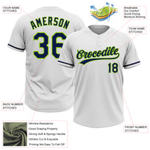 Load image into Gallery viewer, Custom White Navy-Neon Green Two-Button Unisex Softball Jersey
