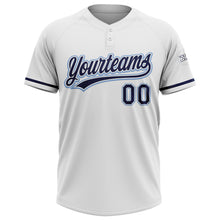 Load image into Gallery viewer, Custom White Navy-Light Blue Two-Button Unisex Softball Jersey
