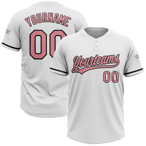 Custom White Medium Pink-Black Two-Button Unisex Softball Jersey