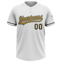 Laden Sie das Bild in den Galerie-Viewer, Custom White Steel Gray-Old Gold Two-Button Unisex Softball Jersey
