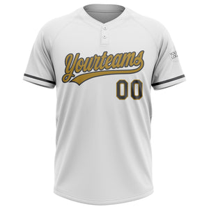 Custom White Steel Gray-Old Gold Two-Button Unisex Softball Jersey