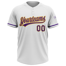 Charger l&#39;image dans la galerie, Custom White Purple-Gold Two-Button Unisex Softball Jersey
