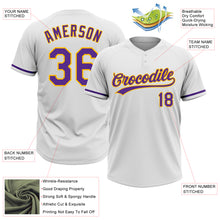 Charger l&#39;image dans la galerie, Custom White Purple-Gold Two-Button Unisex Softball Jersey
