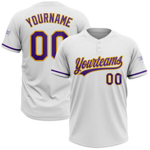 Charger l&#39;image dans la galerie, Custom White Purple-Gold Two-Button Unisex Softball Jersey
