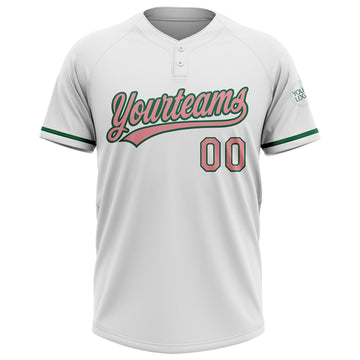 Custom White Medium Pink-Kelly Green Two-Button Unisex Softball Jersey