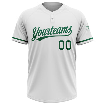 Custom White Kelly Green Two-Button Unisex Softball Jersey