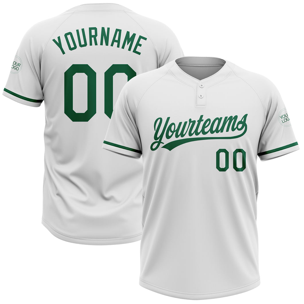 Custom White Kelly Green Two-Button Unisex Softball Jersey