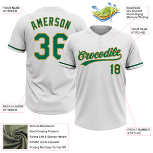 Custom White Kelly Green-Old Gold Two-Button Unisex Softball Jersey