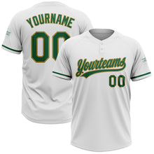 Load image into Gallery viewer, Custom White Kelly Green-Old Gold Two-Button Unisex Softball Jersey
