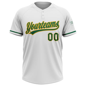 Custom White Kelly Green-Gold Two-Button Unisex Softball Jersey