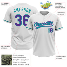 Laden Sie das Bild in den Galerie-Viewer, Custom White Purple-Teal Two-Button Unisex Softball Jersey
