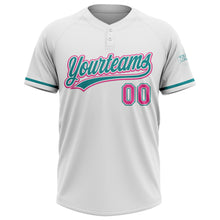 Laden Sie das Bild in den Galerie-Viewer, Custom White Pink-Teal Two-Button Unisex Softball Jersey
