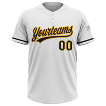 Charger l&#39;image dans la galerie, Custom White Brown-Gold Two-Button Unisex Softball Jersey
