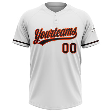 Custom White Brown-Orange Two-Button Unisex Softball Jersey