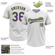 Charger l&#39;image dans la galerie, Custom White Purple-Neon Green Two-Button Unisex Softball Jersey
