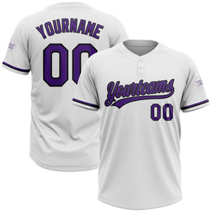 Custom White Purple-Black Two-Button Unisex Softball Jersey