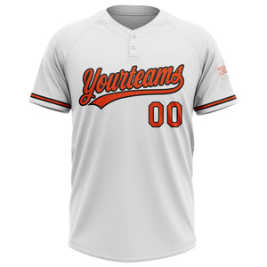 Custom White Orange-Black Two-Button Unisex Softball Jersey