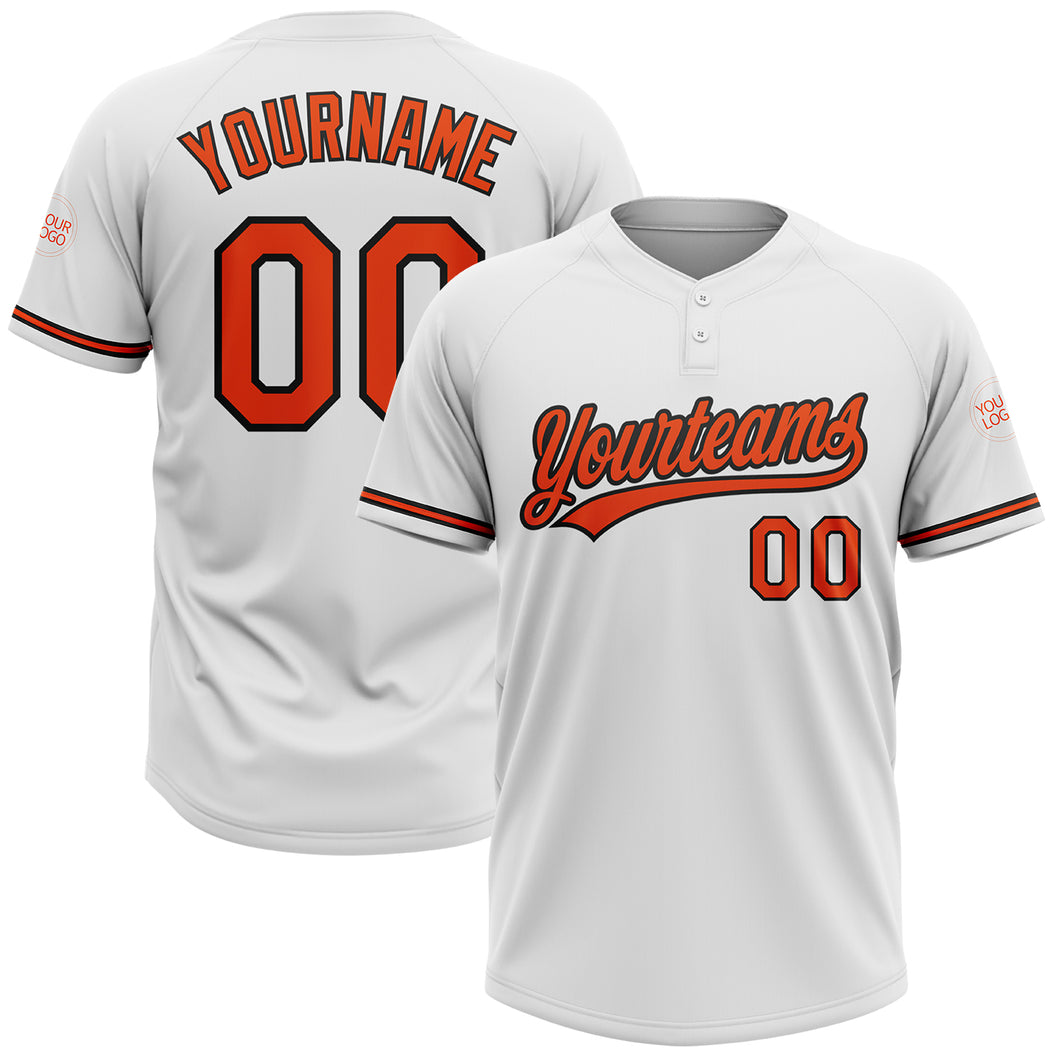 Custom White Orange-Black Two-Button Unisex Softball Jersey