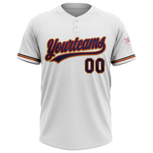 Laden Sie das Bild in den Galerie-Viewer, Custom White Navy Red-Old Gold Two-Button Unisex Softball Jersey
