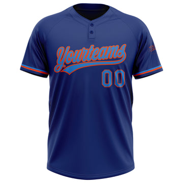 Custom Royal Powder Blue-Orange Two-Button Unisex Softball Jersey