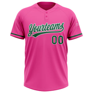 Custom Pink Kelly Green-White Two-Button Unisex Softball Jersey