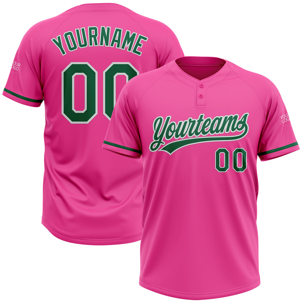 2024 Cheap Custom Pink Kelly Green-White Two-Button Unisex Softball ...