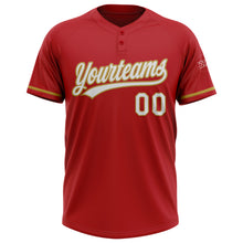 Загрузить изображение в средство просмотра галереи, Custom Red White-Old Gold Two-Button Unisex Softball Jersey
