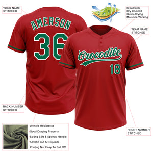 Custom Red Kelly Green-White Two-Button Unisex Softball Jersey