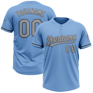 Custom Light Blue Gray-Steel Gray Two-Button Unisex Softball Jersey