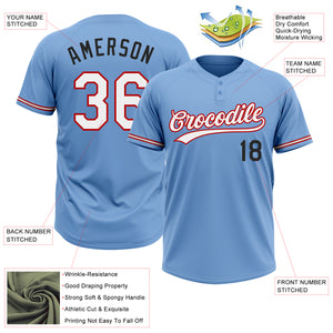 Custom Light Blue Red-Black Two-Button Unisex Softball Jersey