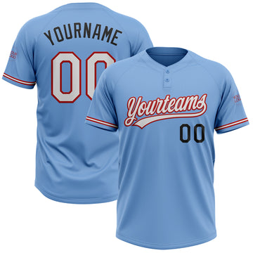 Custom Light Blue Red-Black Two-Button Unisex Softball Jersey