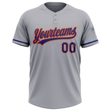 Load image into Gallery viewer, Custom Gray Royal-Orange Two-Button Unisex Softball Jersey
