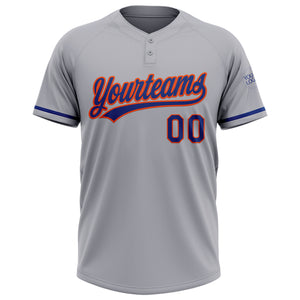 Custom Gray Royal-Orange Two-Button Unisex Softball Jersey