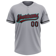 Charger l&#39;image dans la galerie, Custom Gray Crimson Black-Aqua Two-Button Unisex Softball Jersey
