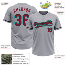 Laden Sie das Bild in den Galerie-Viewer, Custom Gray Crimson Black-Aqua Two-Button Unisex Softball Jersey
